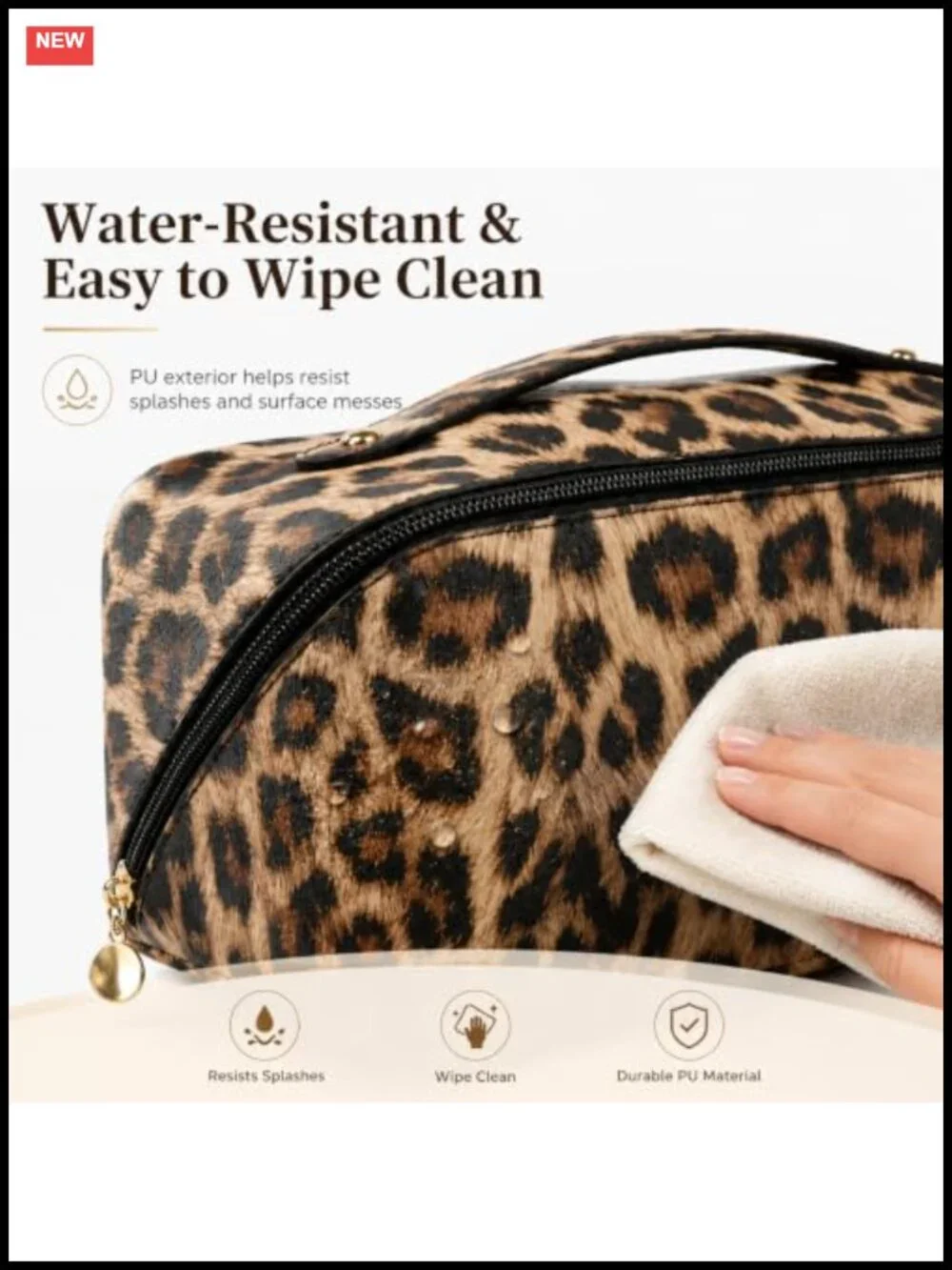Large Canvas Makeup Bag Organizer with Zipper Closure, Leopard Print,